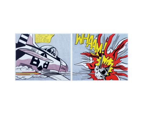 Roy Lichtenstein, American (1923 - 1997) "Whaam! 1963" Screen Print Diptych on Paper, Signed in Pencil Lower Right. Published