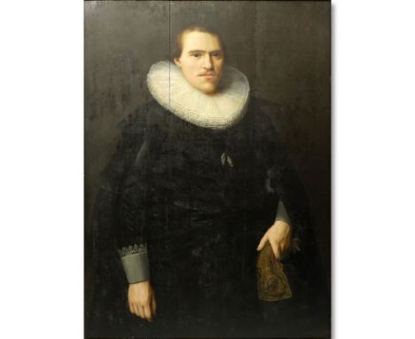 Circle of: Cornelis van der Voort, Flemish (1576-1624) Oil on board "Portrait of a Gentleman In A Black Suit With Ruff". Unsi