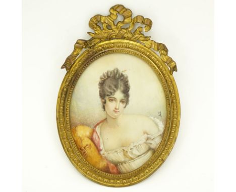 Peter (Pierre) Adolphe Hall, Swedish (1739 - 1793) Antique Hand Painted Miniature Portrait on Ivory of a Young Beauty in Gilt