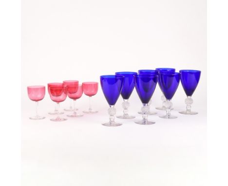 Thirteen (13) Morgantown Crystal Stemware. Includes: 7 Ritz blue golf ball water goblets, 6 ruby cordial glasses. All in good