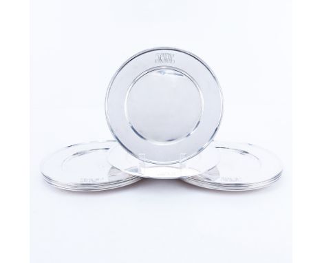 Set of Twelve (12) Tiffany & Co. Sterling Silver Plates. Monogrammed HBW. Signed. Light surface scratches, small ding or in g
