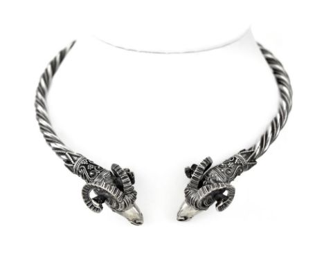 Vintage Sterling Silver Rams Head Hinged Choker Necklace. Stamped 925. Good condition. Interior diameter 4-3/4". Shipping $28