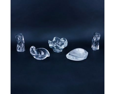 Collection of Lalique, Steuben and Baccarat Crystal Table Top Items. Includes: Lalique Philippines ashtray 8" L, Lalique swir