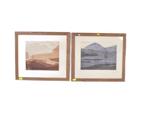 June Radford (20th century) - A pair of vintage 20th century circa 1970s ink fabric cotton print on paper of mountain landsca