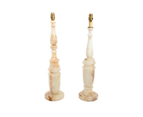 A pair of vintage 20th Century Italian faux marble light lamp bases. With light fixing to top, with turned tapering central c