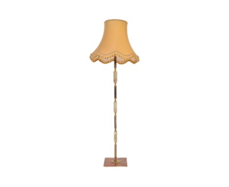 A retro vintage mid 20th century circa 1950s onyx &amp; metal floor standard lamp. The lamp having alternated reeded metal se