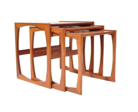 G Plan - British modern design - Quadrille Pattern - Retro vintage mid 20th Century teak wood nest of three tables. Of rectan