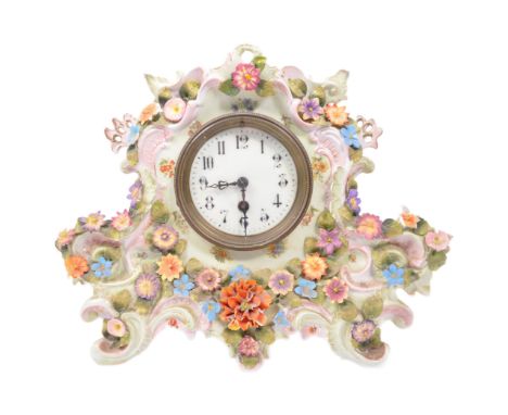 A 19th Century Victorian continental German Meissen / Dresden&nbsp;porcelain china mantel clock. Having a tiered body with en