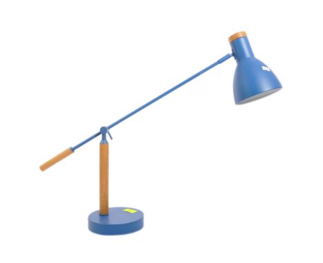 A retro vintage 20th century anglepoise style metal &amp; wood table desk lamp. The lamp being in a turquoise colourway with 