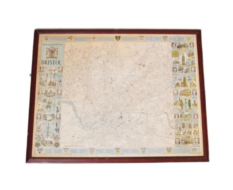 A vintage 20th Century City &amp; County of Bristol ordinance map of Bristol city centre and surrounding areas. With history 