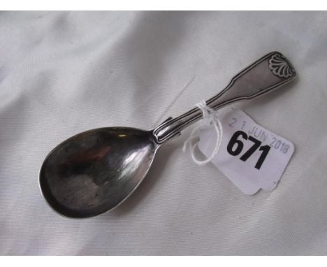 Early Victorian fiddle thread and shell caddy  spoon Lon 1841 8g       
