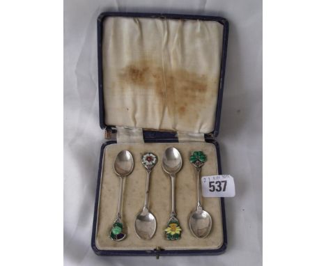 Set four tea spoons the enamel terminals  motifs of the union Birm 1913 by T & S 40g   