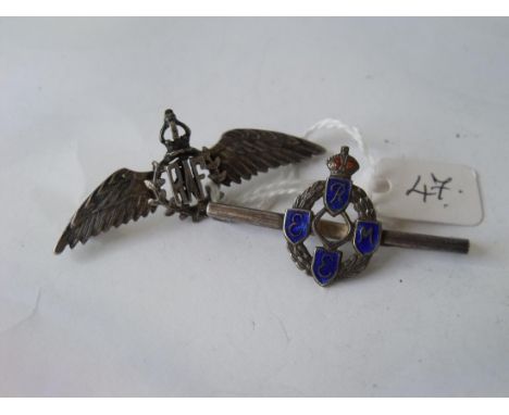 Silver RAF wing brooch also another silver  and enamel one 11.2g inc      