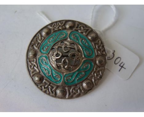 Vintage silver & turquoise enamel Celtic  brooch maker D&S.        