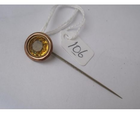 Gold mounted stone set stick pin     