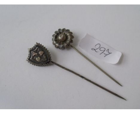 Two silver top stick pins      