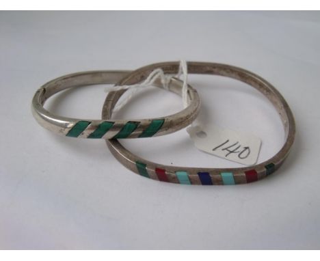 Two heavy Mexican silver and  enamel bangles 47g       