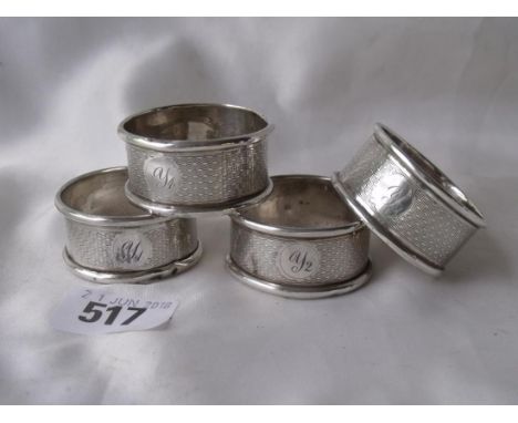 Set four engine turned napkin rings Birm  by GU  40g        