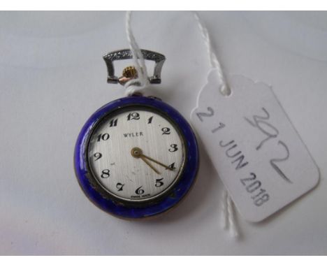 Ladies continental blue enamel fob  watch with quartz movement      