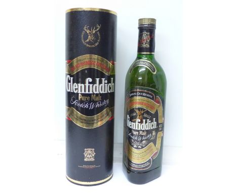 One bottle, Glenfiddich Pure Malt Scotch Whisky, in tube container, 75cl