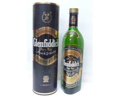 One bottle, Glenfiddich Pure Malt Scotch Whisky, in tube container, 75cl