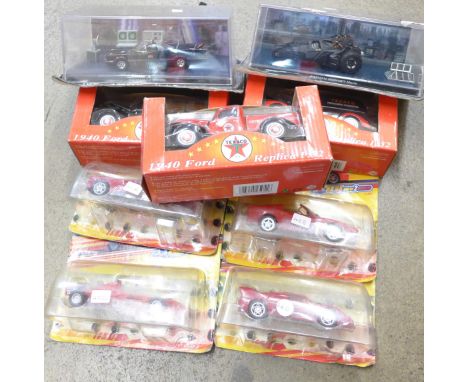 Three Texaco Old Timer Collection model vehicles, four model Ferraris and two Batman vehicles, (9)