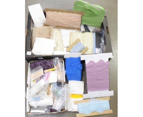 Two boxes of antique and vintage lace and trimmings