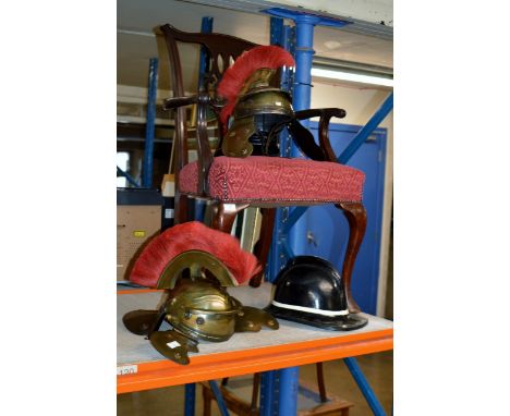 2 NOVELTY ROMAN STYLE HELMET DISPLAYS &amp; FIREMAN'S HELMET     