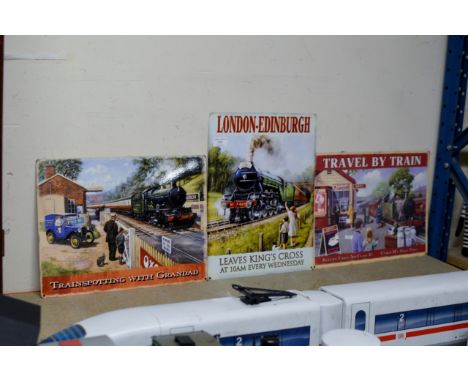3 VINTAGE METAL RAILWAY PICTURES     