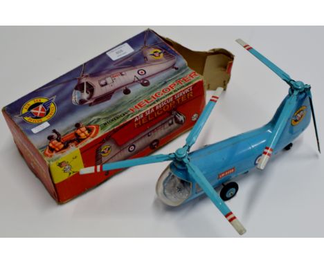 A VINTAGE MARX TOYS TIN PLATE MECHANICAL HELICOPTER WITH REVOLVING BLADES &amp; ORIGINAL BOX     