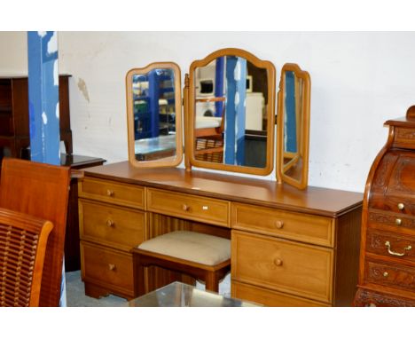 A TEAK DRESSING TABLE WITH STOOL &amp; MIRROR     