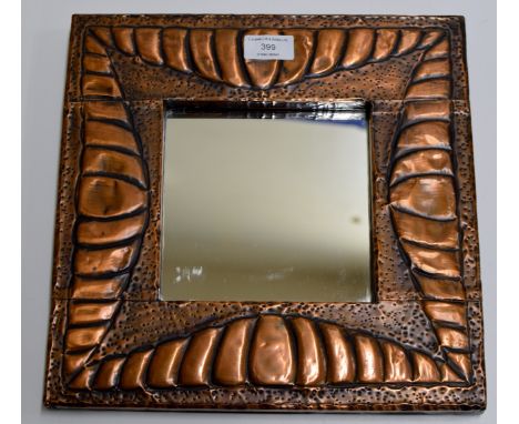 A MODERN DECORATIVE ARTS &amp; CRAFTS STYLE COPPER FRAMED WALL MIRROR - DIMENSIONS 12½" X 12"     