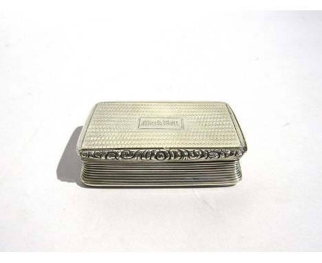 A Joseph Wilmore William IV silver snuff box with engine turned detail, inscribed Mark Bell, 7cm long, 81g Birmingham 1930