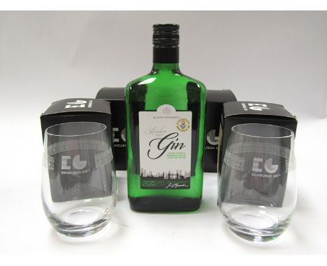 A London Dry Gin 70cl bottle together with&nbsp;four Edinburgh Gin glasses