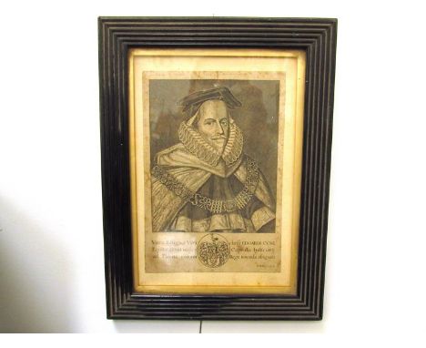 Etching by R. White portrait of Edoardi Coke, 25cm x 17cm. (Oxburgh Hall collection)