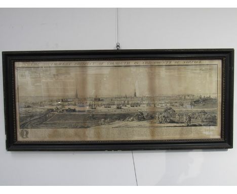 A framed and glazed etching of the South West Prospect of Yarmouth in the County of Norfolk, by Samuel & Nathaniel Buck, 1741