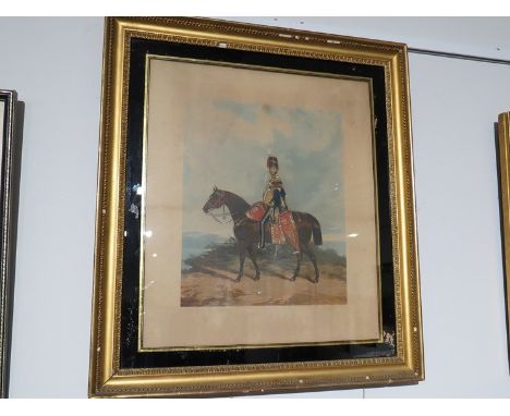 An early 19th Century coloured print, British cavalry man, 50.5cm x 42cm