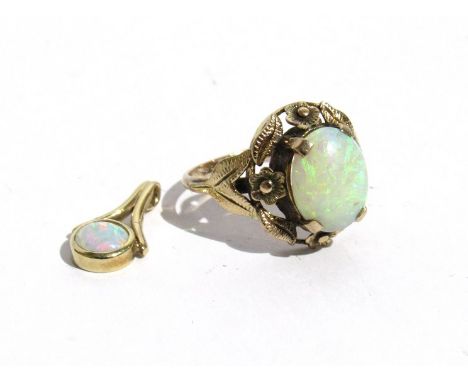 A 9ct gold opal ring and pendant, size L/M, 3.3g