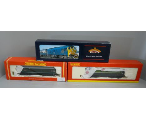 Two Hornby 00 gauge model locomotives and a Bachmann locomotive, boxed 