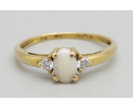 An 18ct gold, diamond and opal ring, 1.6g, N 