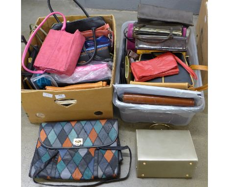 Two boxes of handbags, including vintage