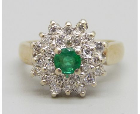 A 14ct gold, diamond and green stone ring, 5.6g, K 