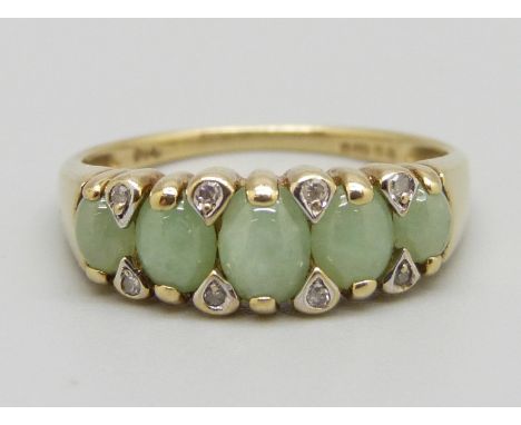 A 9ct gold, jade and eight stone diamond ring, 2.6g, Q 