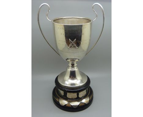 A silver rifle shooting trophy, Monmouthshire Regiment TA, with inscription dated 1926, maker William Neale, Birmingham 1926,