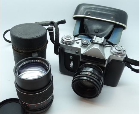 Zenit E 35mm camera with lenses Helios 44-2, Mirage Auto Reflex 1:2.8 