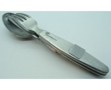 Alloy knife, fork & spoon in clip War department marked 1944 B&JS Ltd. 