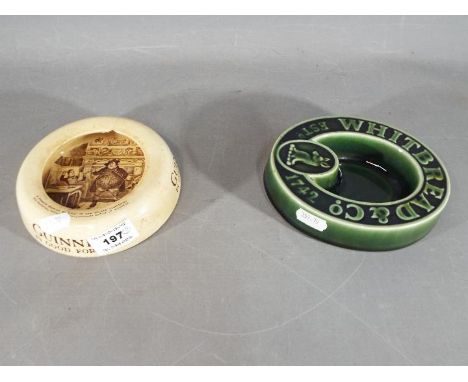 Advertising - Two ceramic ashtrays advertising Guinness (Is good for you) and Whitbread  &amp; Co (2)