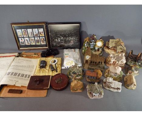 A mixed lot to include vintage sheet music, cigarette and tea cards, white metal baby's rattle, thirteen Lilliput Lane  and s