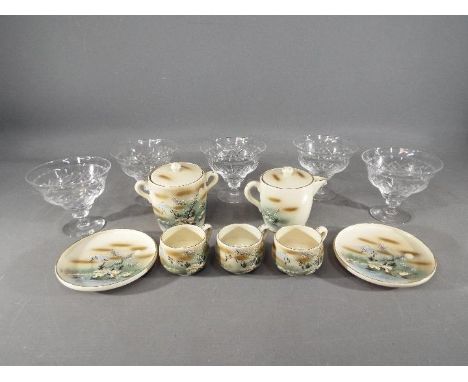 A glass grapefruit set and a collection of Asian ceramic tableware 