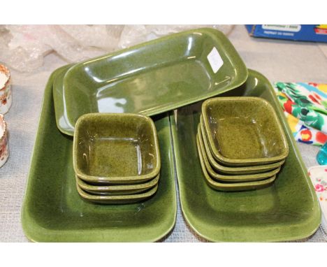 A selection of vintage green Swedish pottery 